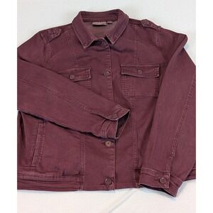 Belle By Kim Gravel‎ Women Burgundy Denim Jacket, Collared, Long Sleeves, Casual